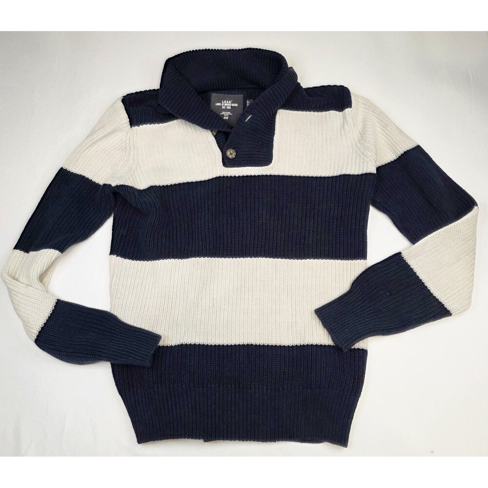 H&M L.O.G.G.(Label of Graded Goods)Men's Shawl Collar Knit Sweater Navy White L